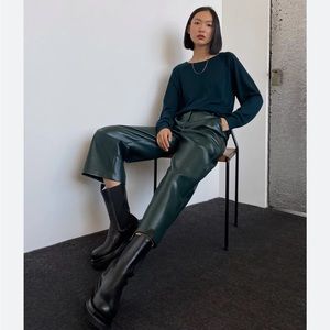 Aritzia Babaton Command Cropped Faux Leather Green Pant